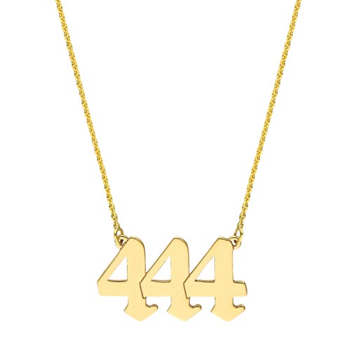 14k Yellow Gold Angel Number 444 Necklace for Protection