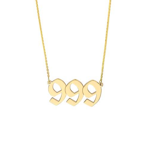 14k Yellow Gold Angel Number 999 Necklace for Release