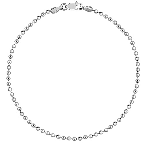 14k White Gold 7.5in Bead Bracelet 2mm