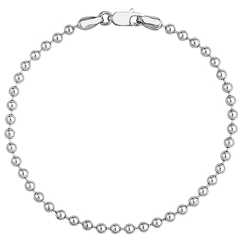 14k White Gold 7.5in Bead Bracelet 3mm