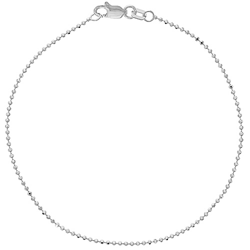 14k White Gold 7.25in Diamond-cut Bead Bracelet 1.2mm