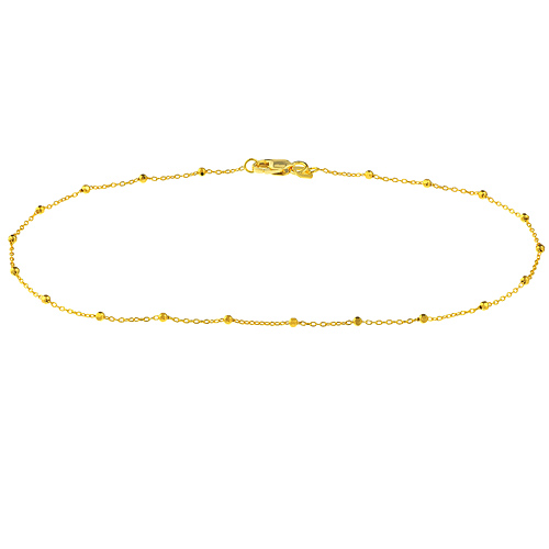 14k Yellow Gold Faceted Bead Saturn Chain Anklet 10in