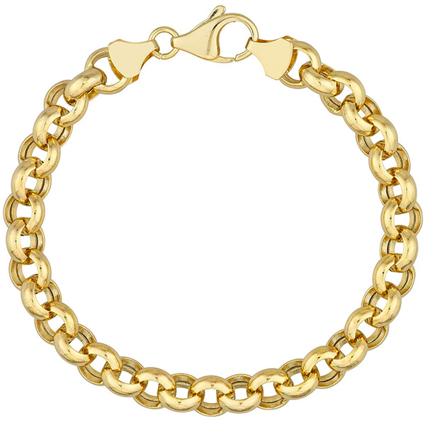 14k Yellow Gold 7.5in Hollow Rolo Chain Link Bracelet 8mm Thick