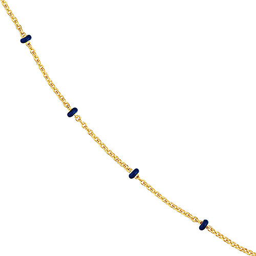 14k Yellow Gold Navy Blue Enamel Bead Saturn Chain Necklace