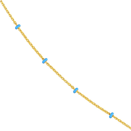 14k Yellow Gold Baby Blue Enamel Bead Saturn Chain Necklace