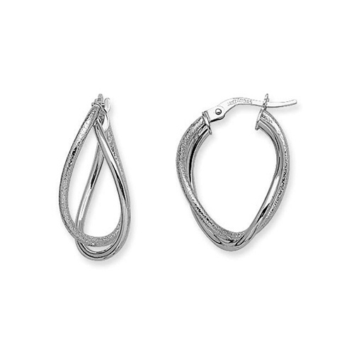14kt White Gold 1in Euro Oval Hoop Earrings