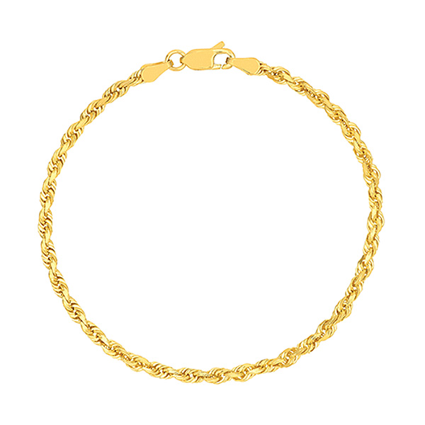 14k Yellow Gold 3mm Diamond-cut Rope Chain Bracelet 7in
