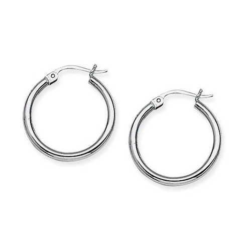 10kt White Gold 3/4in Polished Hoop Earrings 2mm