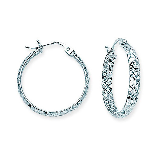 10kt White Gold 3/4in Diamond-cut In and Out Hoop Earrings 3mm