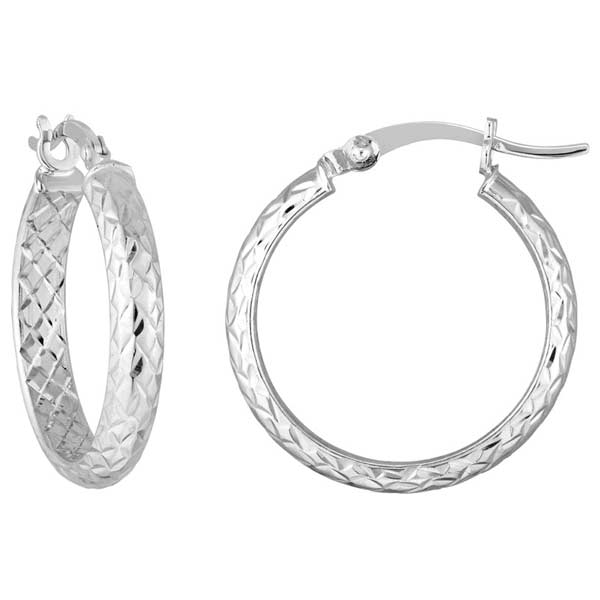 14kt White Gold 3/4in Diamond-cut In and Out Hoop Earrings 3mm