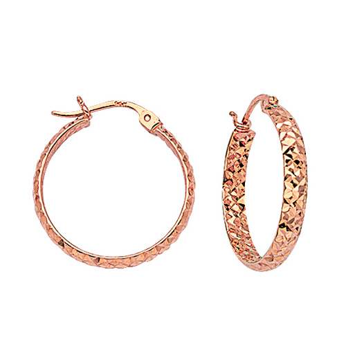 14kt Rose Gold 3/4in Diamond-cut In and Out Hoop Earrings 3mm