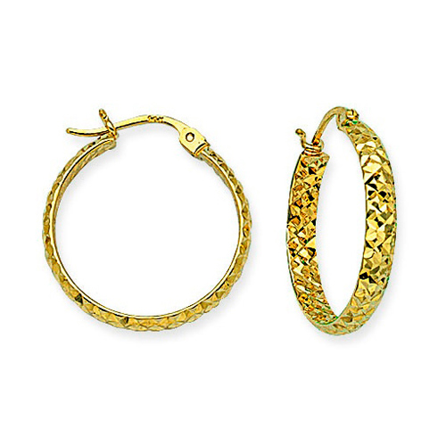 14kt Yellow Gold 3/4in Diamond-cut In and Out Hoop Earrings 3mm