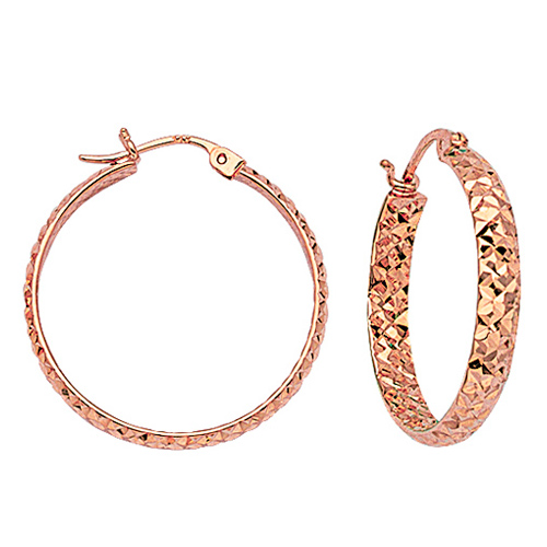 14kt Rose Gold 1in Diamond-cut In and Out Hoop Earrings 3mm