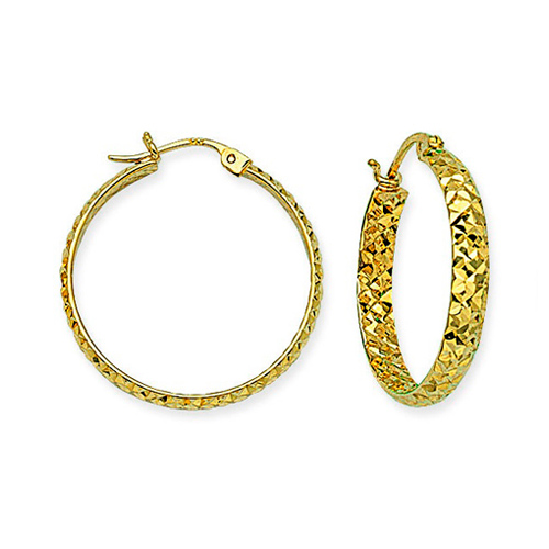 14kt Yellow Gold 1in Diamond-cut In and Out Hoop Earrings 3mm