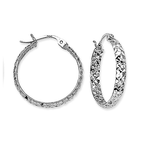 10kt White Gold 1 1/8in Diamond-cut In and Out Hoop Earrings 3mm