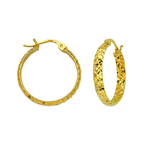 10kt Yellow Gold 1 1/8in Diamond-cut In and Out Hoop Earrings 3mm