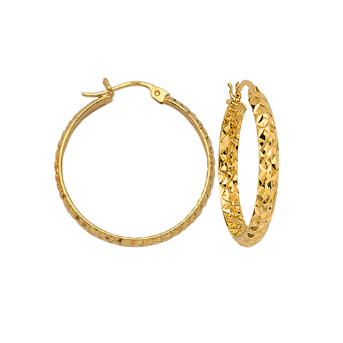 10kt Yellow Gold 1 1/2in Diamond-cut In and Out Hoop Earrings 3mm