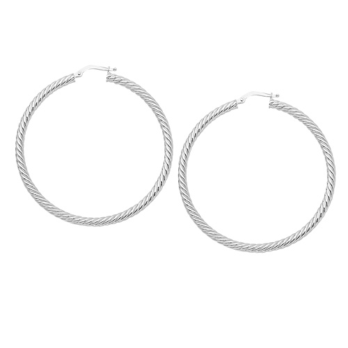 14kt White Gold 1in Rope Twist Hoop Earrings 3mm