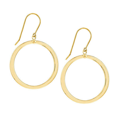 14k Yellow Gold Hoop Dangle Earrings with French Wire 1.25in