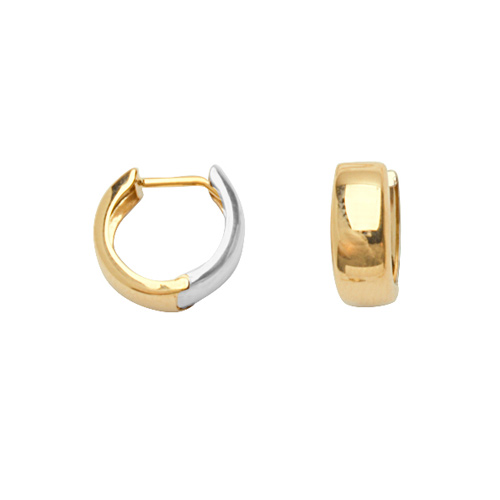 14kt Two-tone Gold 3/8in Reversible Huggie Earrings 4mm
