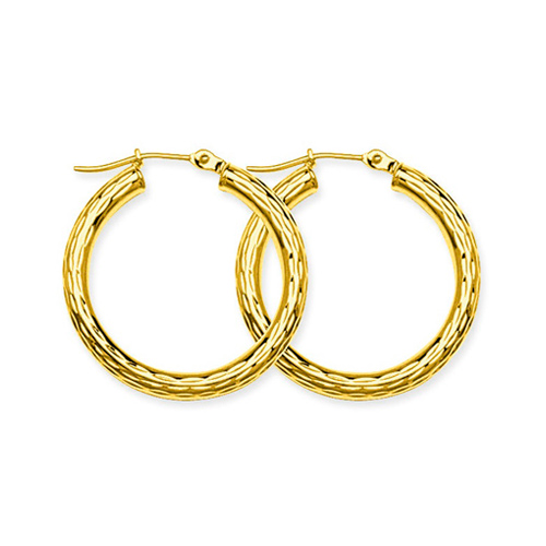 10kt Yellow Gold 1 1/8in Diamond-cut Hoop Earrings 3mm