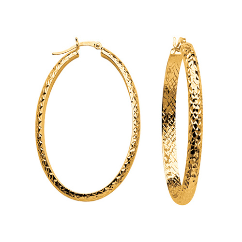 10kt Yellow Gold 1 2/3in Diamond-cut In and Out Oval Hoop Earrings 4mm