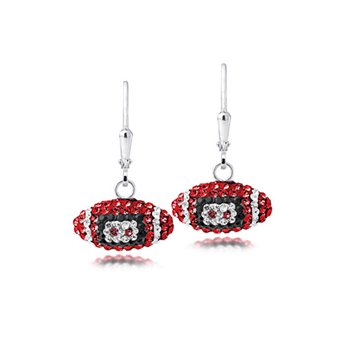 Sterling Silver Arkansas Razorbacks Crystal Football Earrings