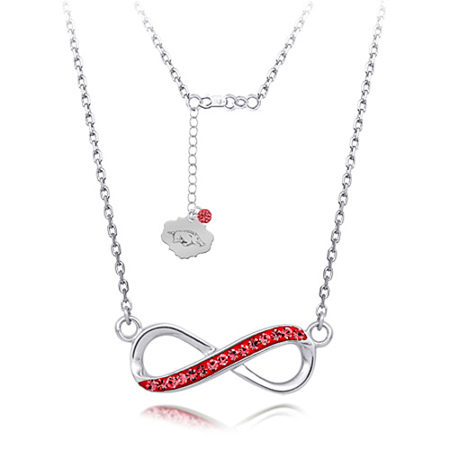Sterling Silver Arkansas Razorbacks Crystal Infinity Necklace