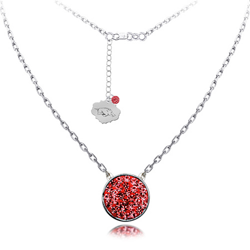 Sterling Silver Arkansas Razorbacks Crystal Disc Necklace