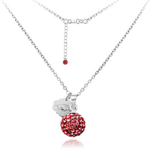 Sterling Silver Arkansas Razorbacks Crystal Ball Necklace