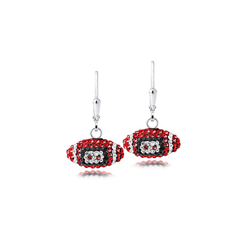 Sterling Silver Wisconsin Badgers Crystal Football Earrings