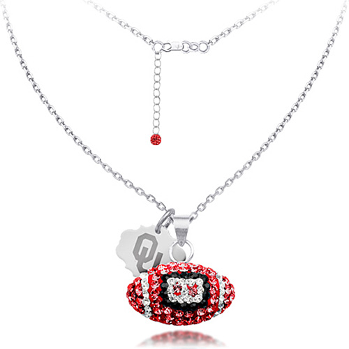 Sterling Silver Oklahoma Sooners Crystal Football Necklace