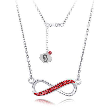 Sterling Silver Oklahoma Sooners Crystal Infinity Necklace