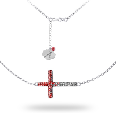 Sterling Silver University of Alabama Crystal Cross Necklace