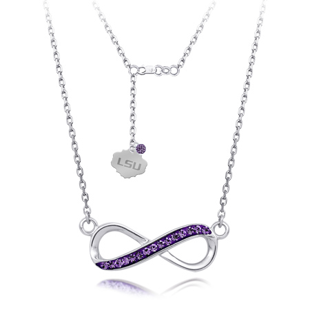 Sterling Silver LSU Crystal Infinity Necklace