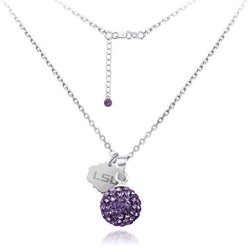 Sterling Silver LSU Crystal Ball Necklace