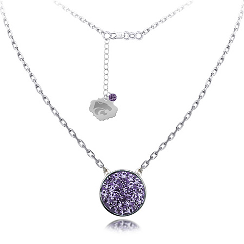 Sterling Silver Kansas State Wildcats Crystal Disc Necklace