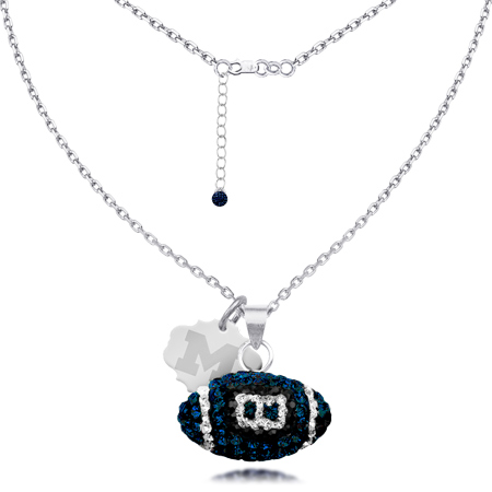 Sterling Silver Michigan Wolverines Crystal Football Necklace