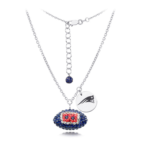 Sterling Silver New England Patriots Crystal Football Necklace