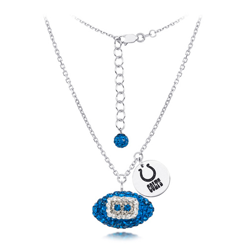 Sterling Silver Indianapolis Colts Crystal Football Necklace