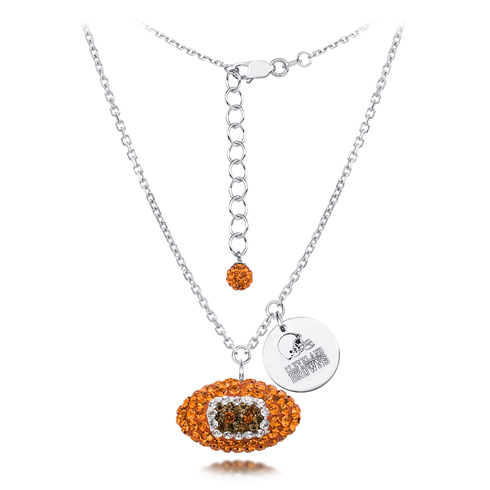 Sterling Silver Cleveland Browns Crystal Football Necklace