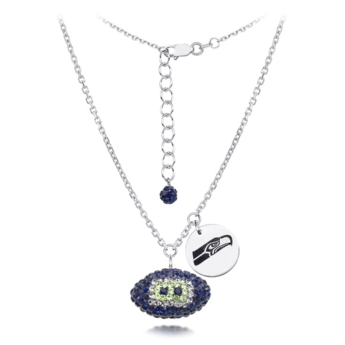 Sterling Silver Seattle Seahawks Crystal Football Necklace