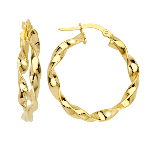 14kt Yellow Gold 3/4in Fancy Twist Hoop Earrings 3mm
