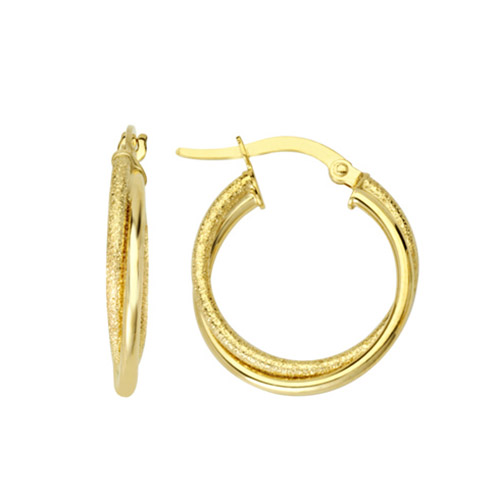 14kt Yellow Gold 5/8in Hammered Twine Hoop Earrings