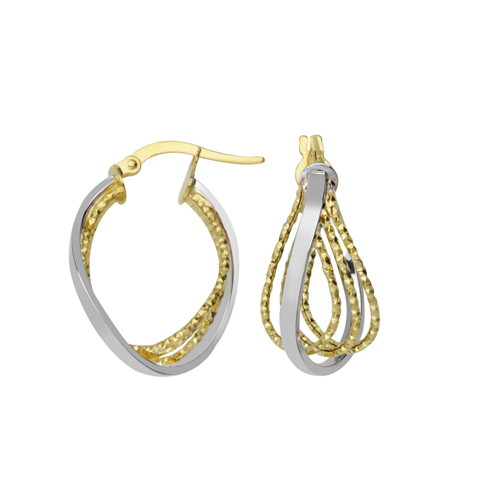 14kt Two-tone Gold 3/4in Inset Triple Loop Hoop Earrings