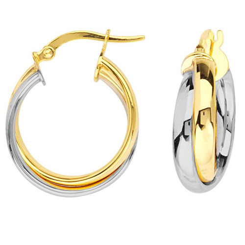 14k Two Tone Gold Interwoven Hoop Earrings 5/8in