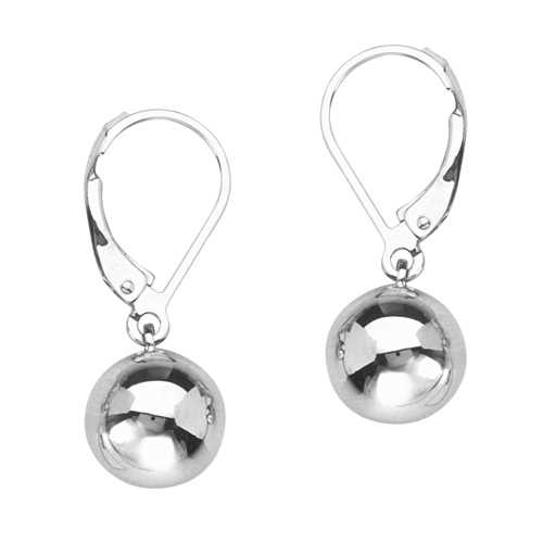 14kt White Gold 7/8in Ball Dangle Lever Back Earrings