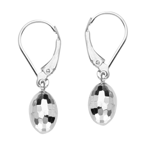 14kt White Gold 7/8in Egg Dangle Lever Back Earrings