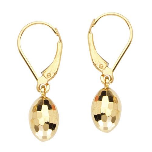 14kt Yellow Gold 7/8in Egg Dangle Lever Back Earrings