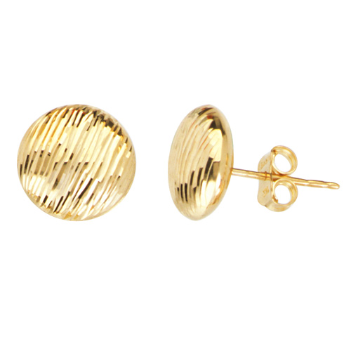 14kt Yellow Gold 3/8in Flat Round Stud Earrings with Bark Finish